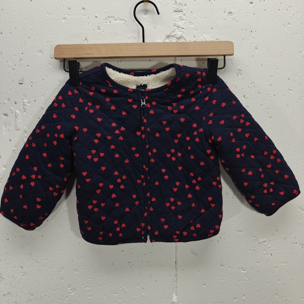 baby Gap‎ Girls 18-24M Quilted Coat Fleece Lined Navy Hearts